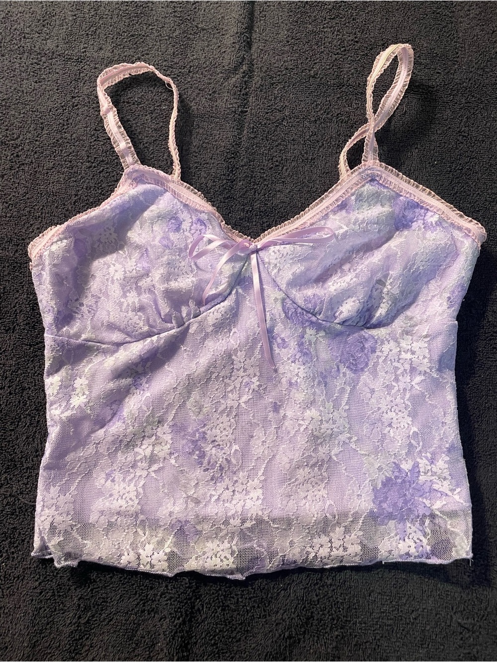 ROMWE Lavender Lace Floral Camisole with Bow Accent